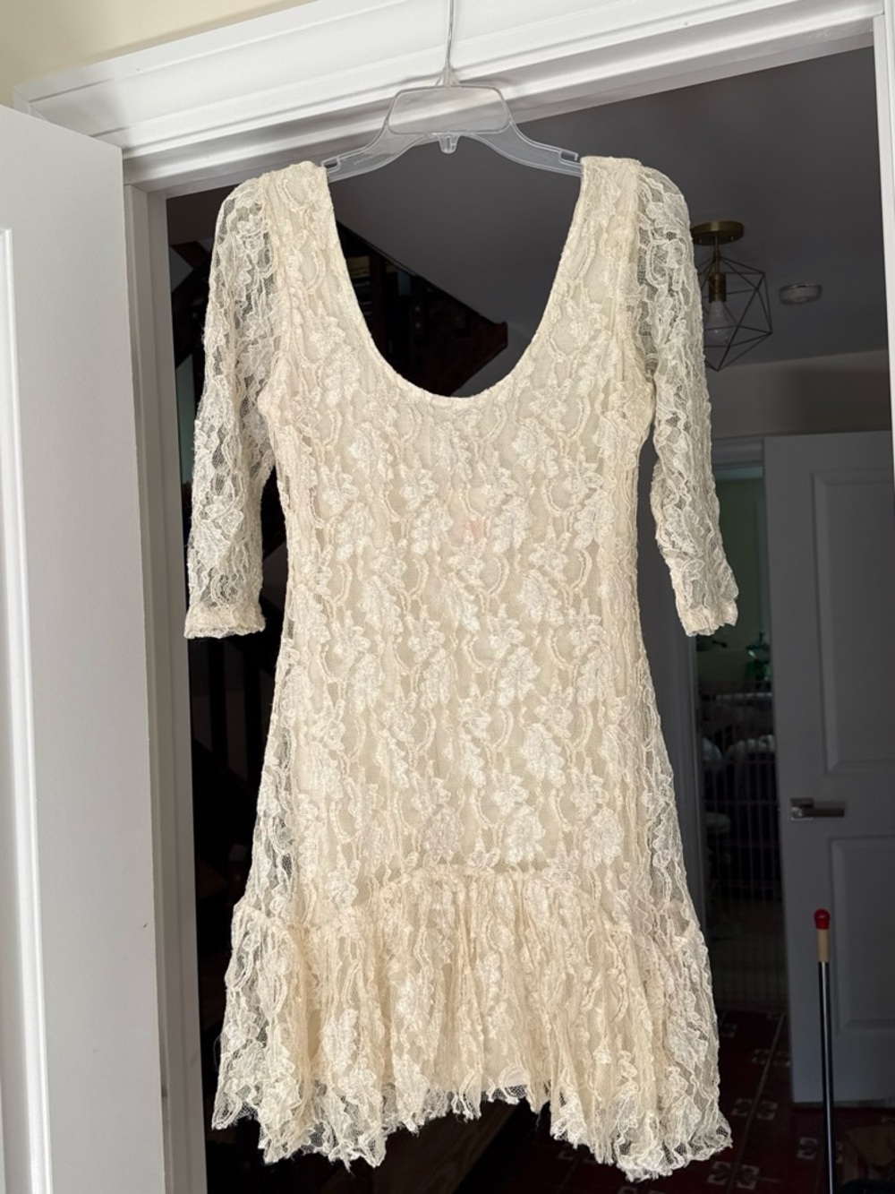Urban Outfitters Women's Cream Lace Scoop-Neck Dress